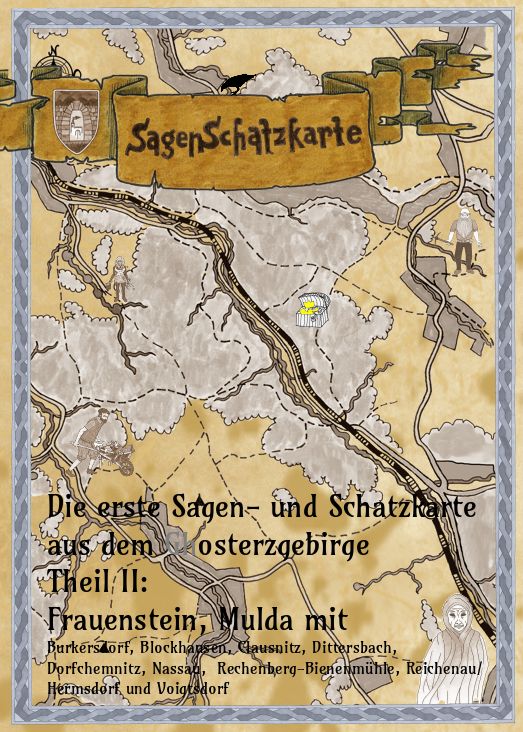 Cover der Sagenschatzkarte mit Landkarte und den Ortsnamen